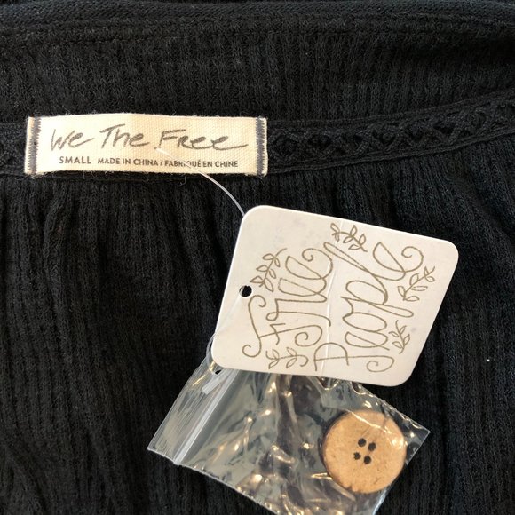 Free People Button Ribbed Oversize Black Shirt Top - Picture 8 of 8